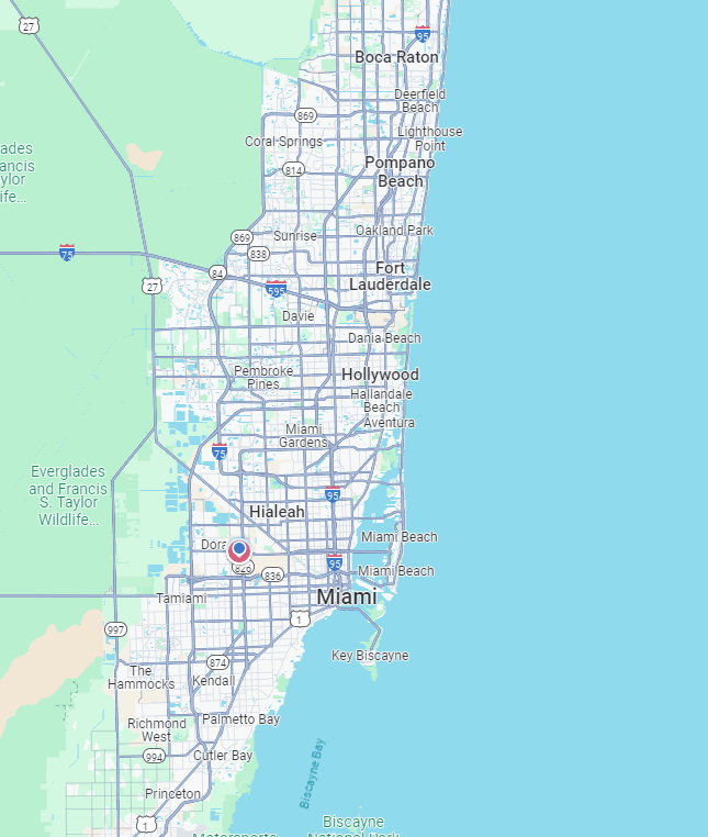 Map of our plumbing service area in Tamiami